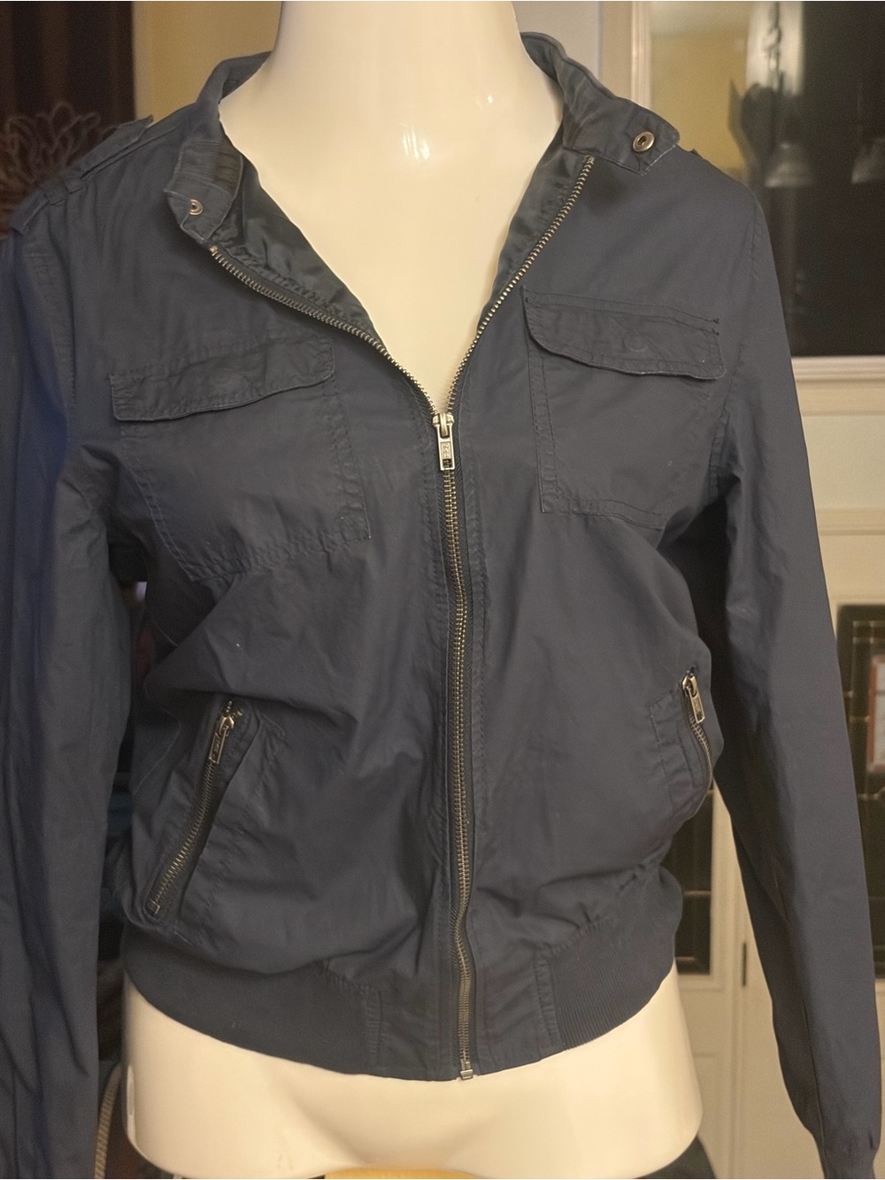 H&M Women’s JUNIOR Unisex Dark Blue Bomber Lightweight Jacket Water Repellent